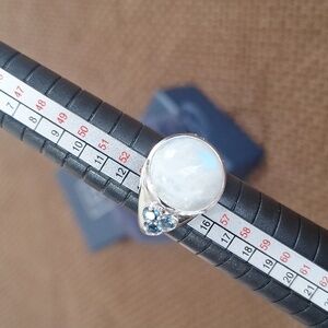 Affinity Gems Rainbow Moonstone & London Blue Topaz Ring Size 7 QVC Style J3661